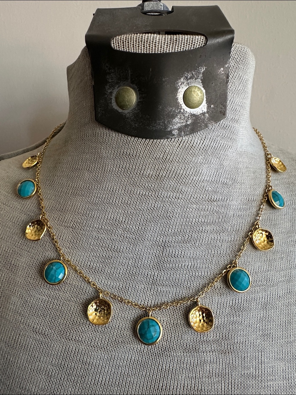 Gold Plated Necklace with Turquoise Blue Gem Accents - MELINDA MARIA - Picture 6 of 6